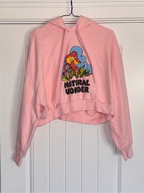 Levi's 100% Cotton Pink Cropped Hoodie Sweater with Colorful Mushroom Graphic